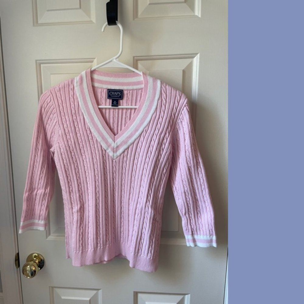 Chaps Pink and White Cricket Sweater